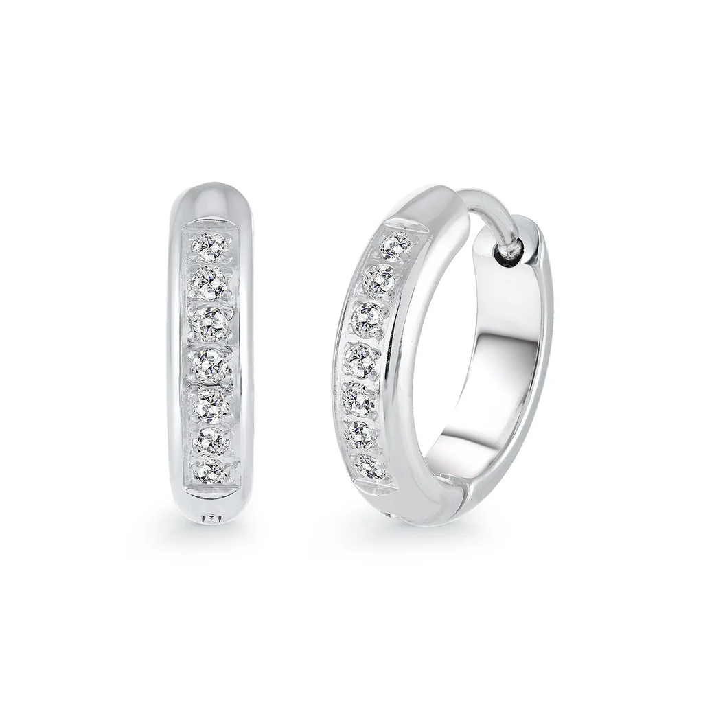 Anneaux de type huggies acier inoxydable, zircons incolores