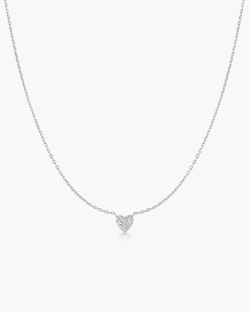 Collier coeur, argent, zircons incolores