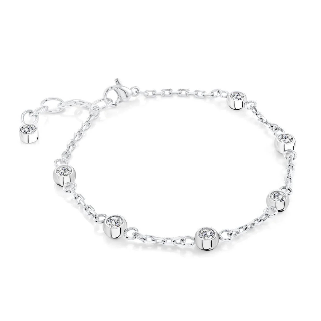 Bracelet acier inoxydable, zircons incolores
