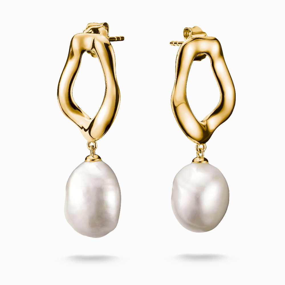 18k yellow gold-finished silver drop earrings with pearls - H2322-430-14 - Thomas Sabo