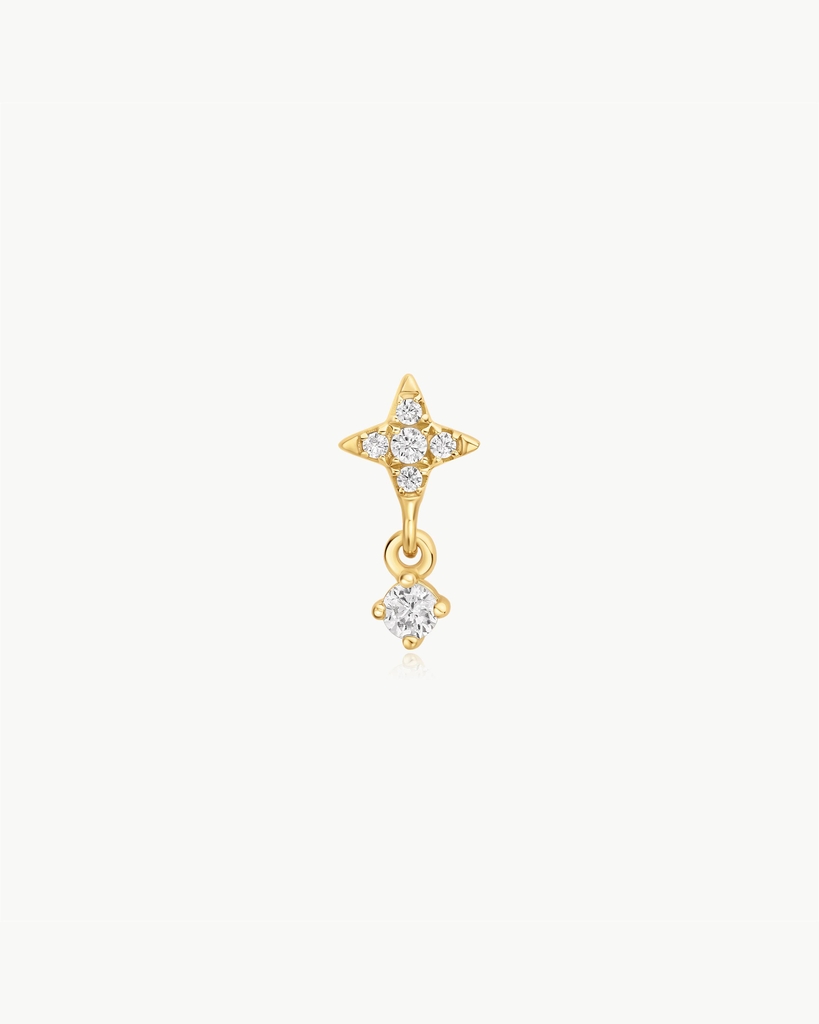 Boucle d'oreille pendante (seule) étoile, argent, zircons incolores
