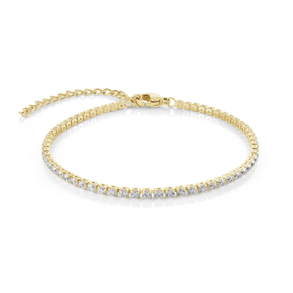 Chaîne de cheville tennis, acier inoxydable, zircons incolores
