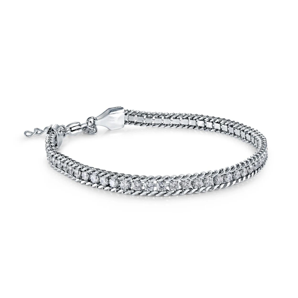 Bracelet tennis, acier inoxydable, zircons incolores