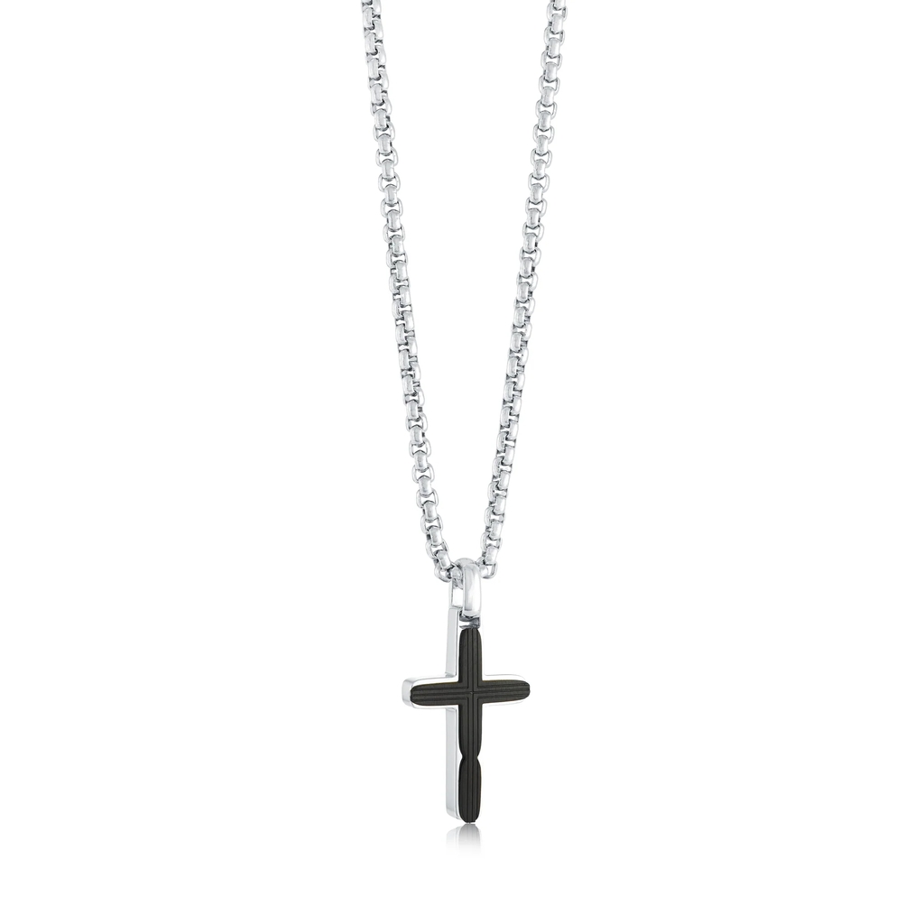 Pendentif croix, acier inoxydable, silicone noir