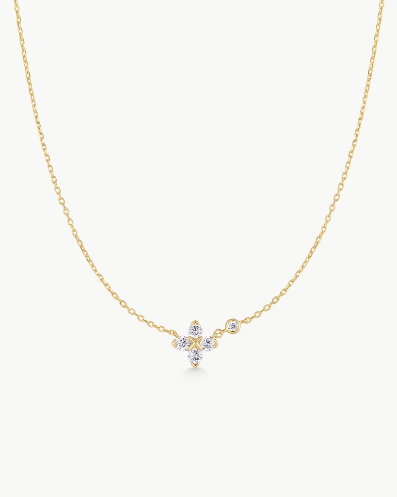 Collier trèfle à quatre feuilles, argent, zircons incolores