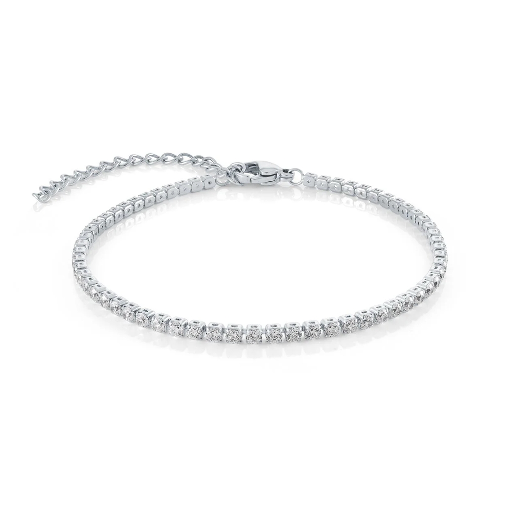Bracelet tennis, acier inoxydable, zircons incolores