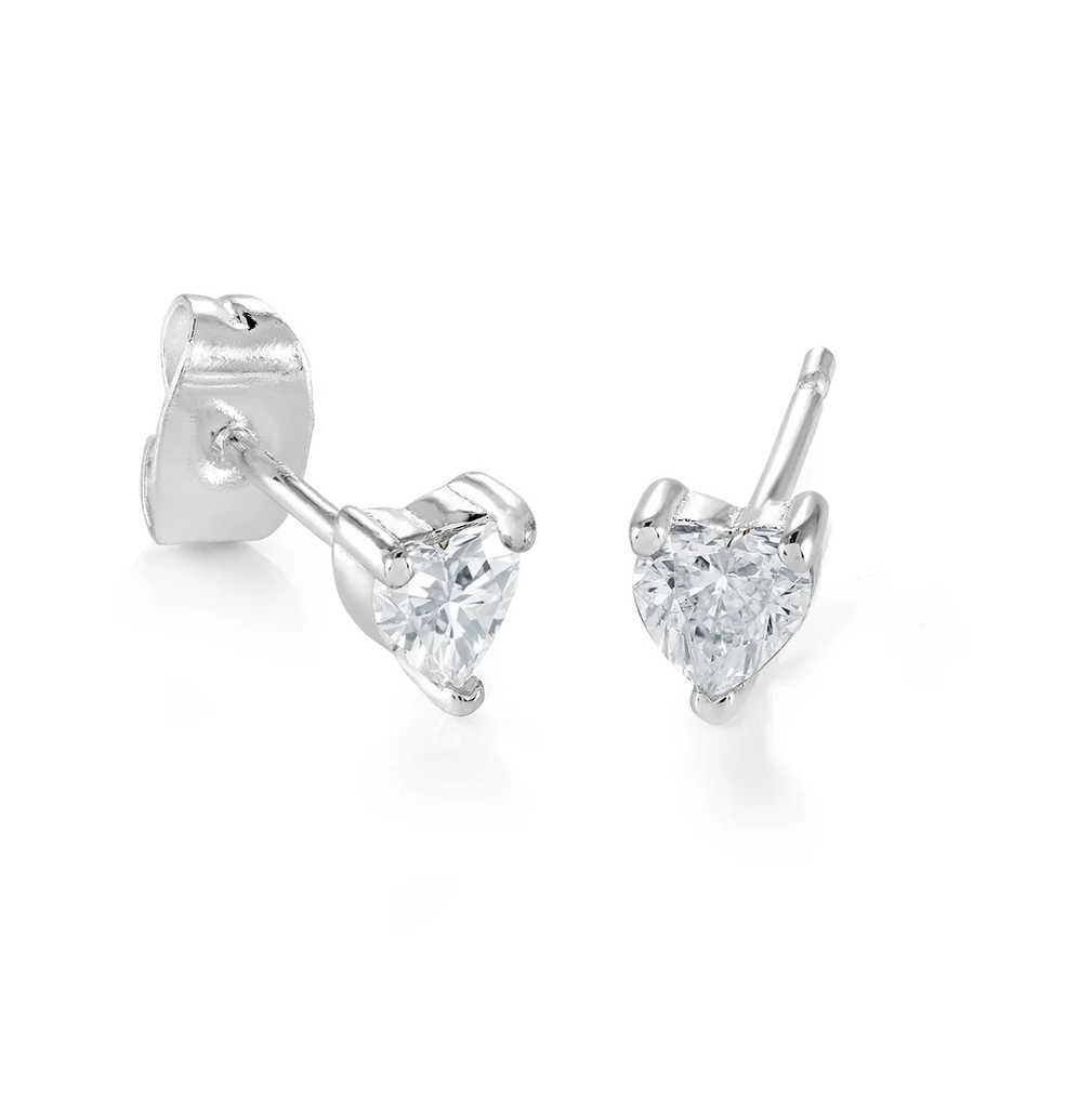 Boucles d'oreilles fixes coeurs, acier inoxydable, zircons incolores