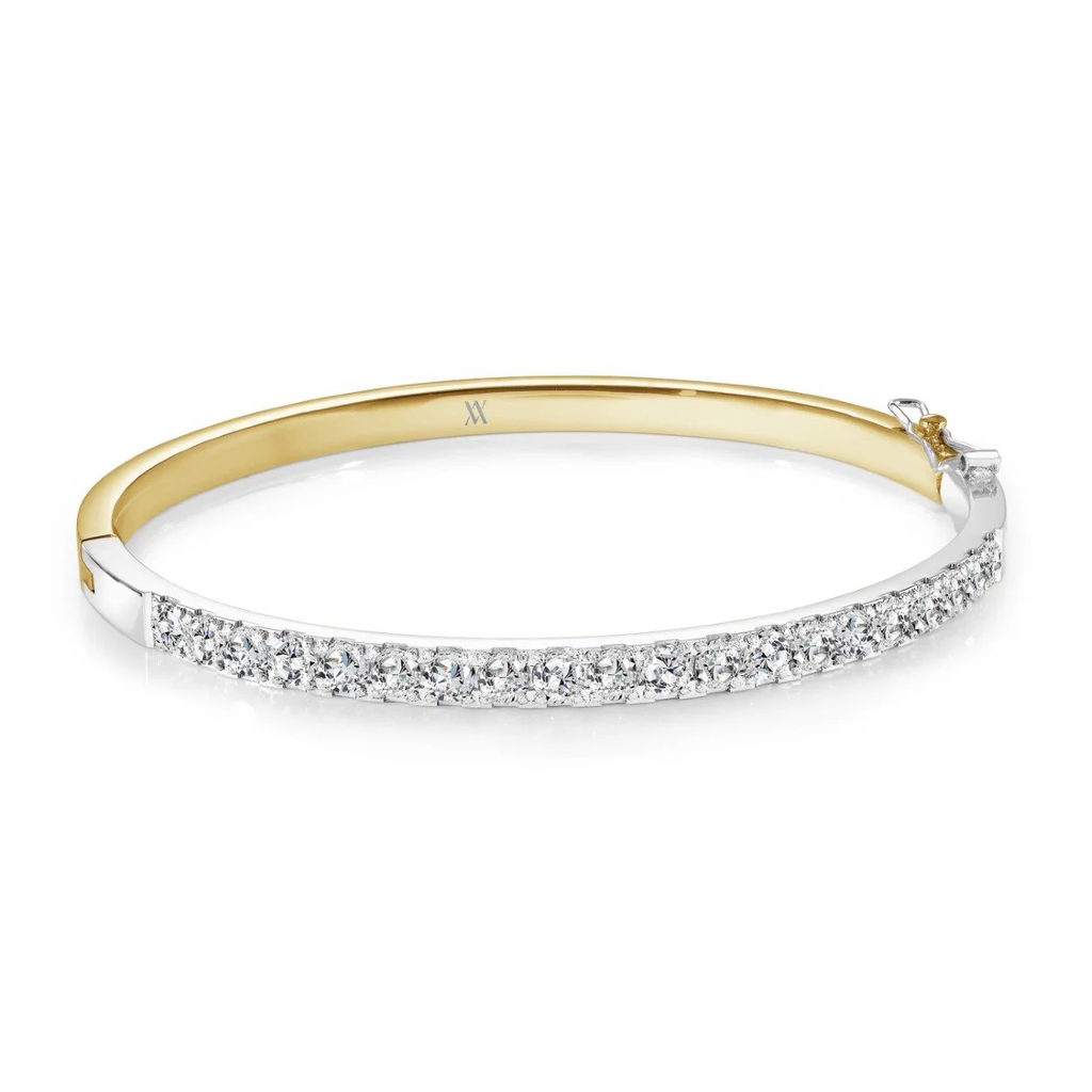 Bracelet rigide, acier inoxydable, zircons incolores