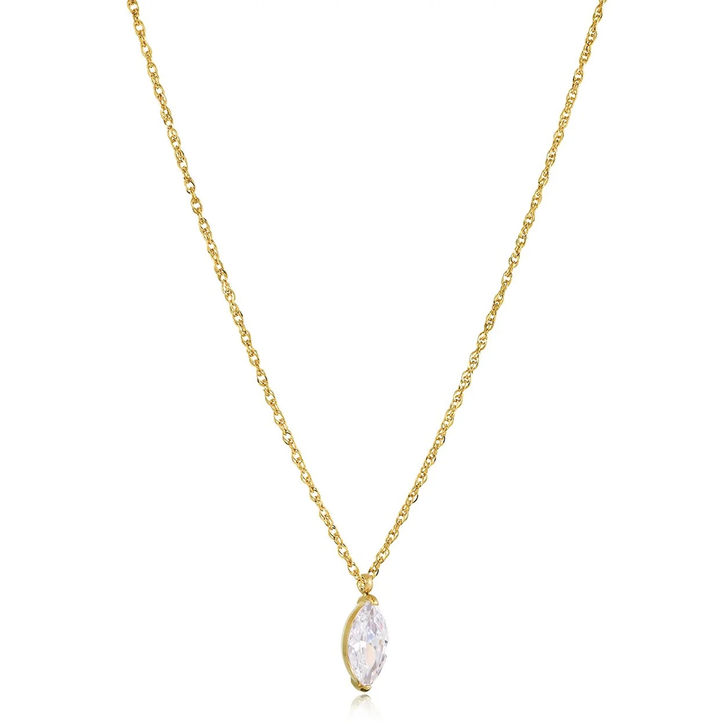 Pendentif solitaire marquise, acier inoxydable, zircon incolore