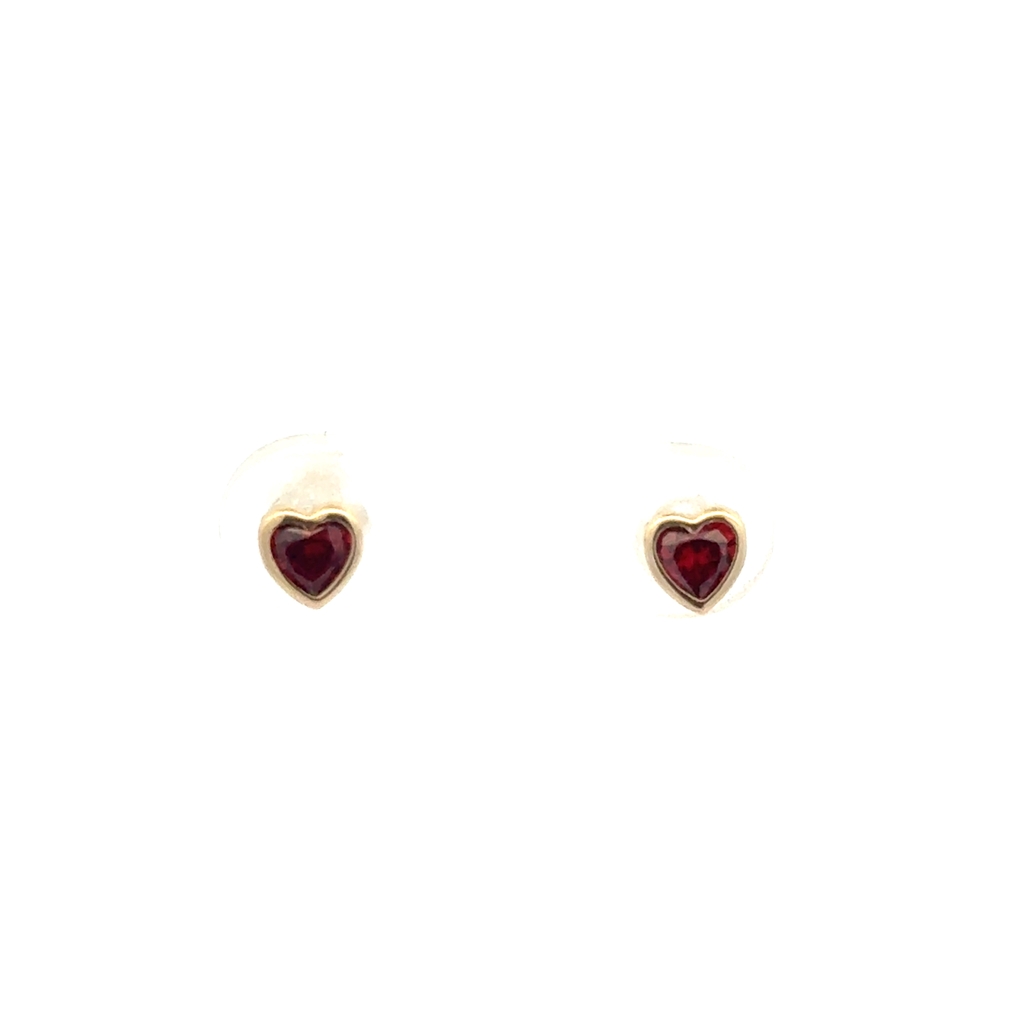 Screw back heart stud earrings yellow gold 10 karats, zircons