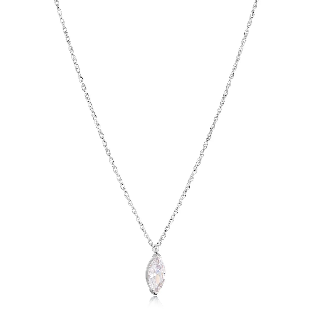 Pendentif solitaire marquise, acier inoxydable, zircon incolore