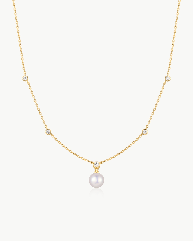 Collier argent, zircons incolores, perle