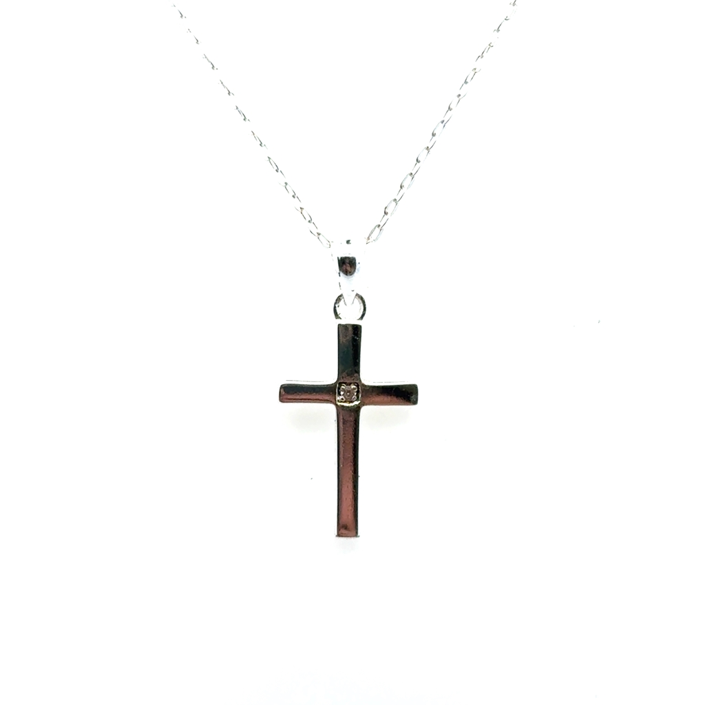 Pendentif croix, argent, zircon incolore
