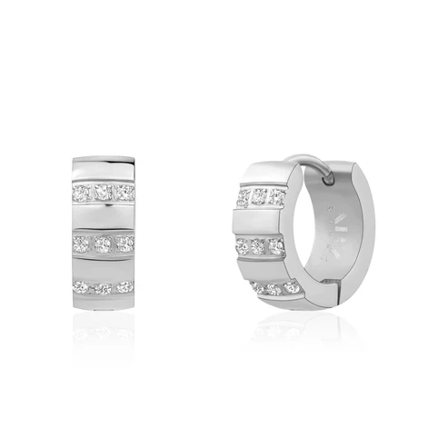 Anneaux de type huggies acier inoxydable, zircons incolores