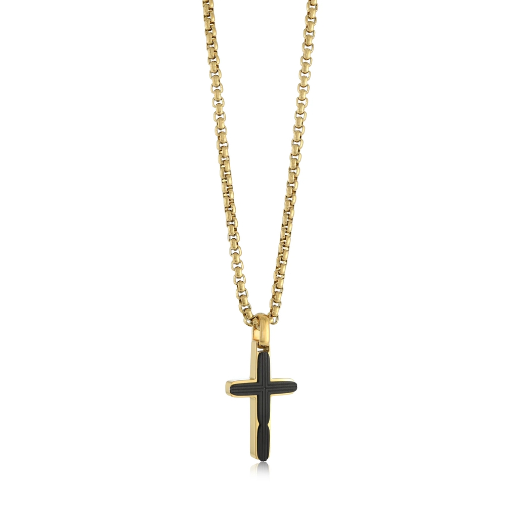 Pendentif croix, acier inoxydable, silicone noir