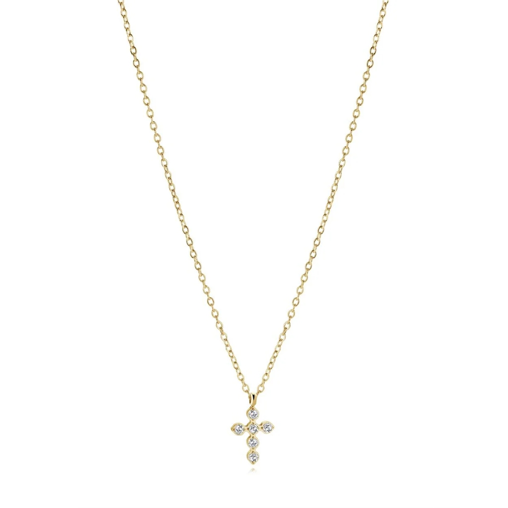 Pendentif croix, acier inoxydable, zircons incolores