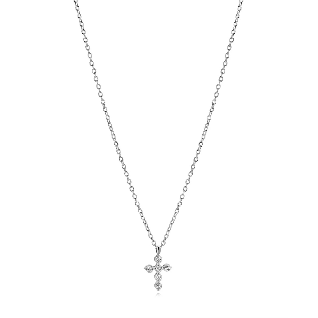 Pendentif croix, acier inoxydable, zircons incolores