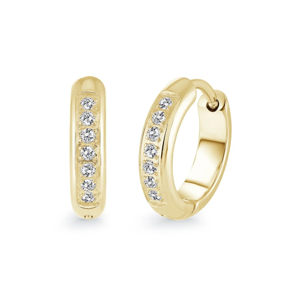 Stainless steel huggie earrings, clear zirconia