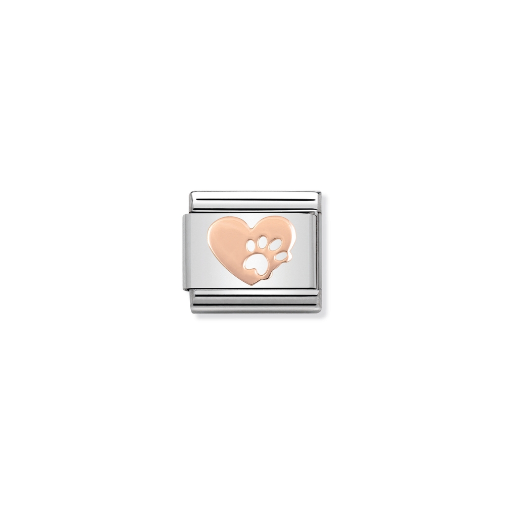 Classic link heart and paw print, stainless steel, 9K rose gold - 43010412 - NOMINATION