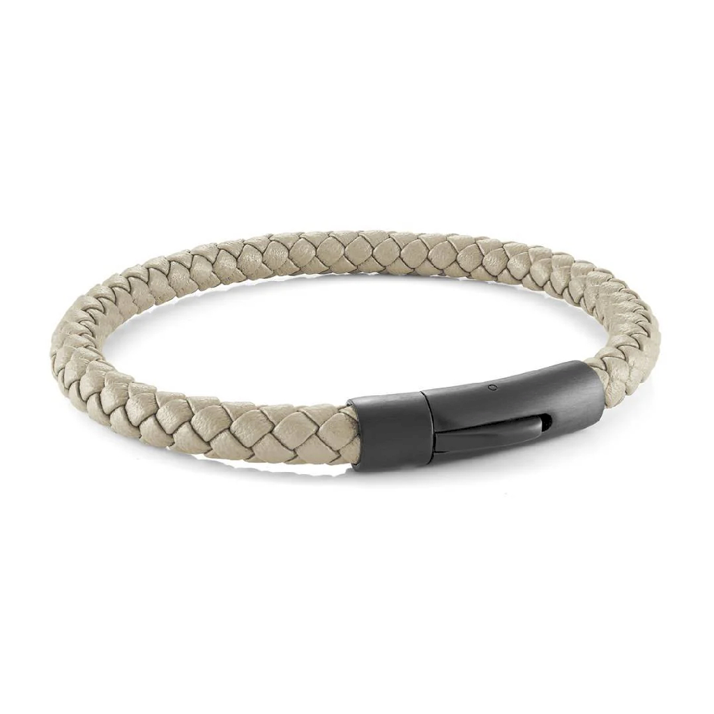 Braceland cuir beige tressé in stainless steel black