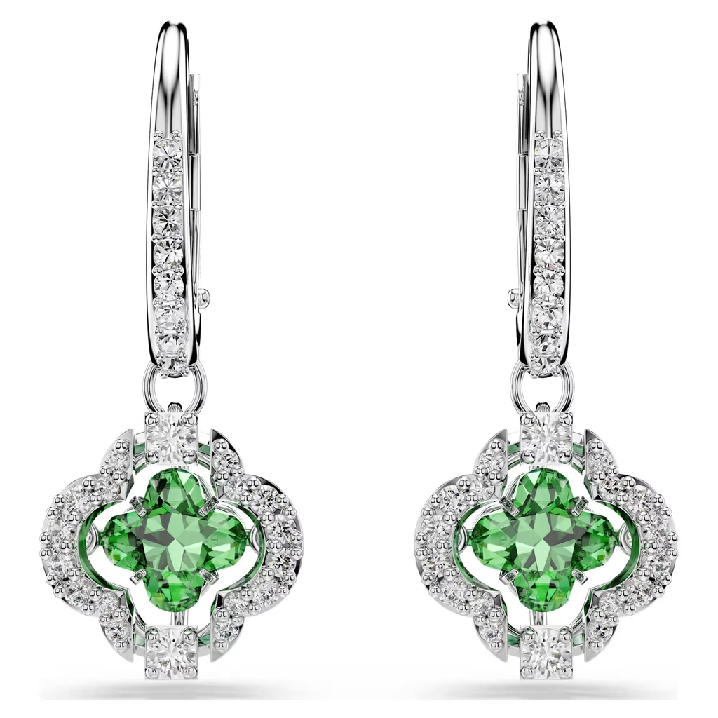 Drop earrings Una Angelic, rhodium plated metal, clear crystals and verts