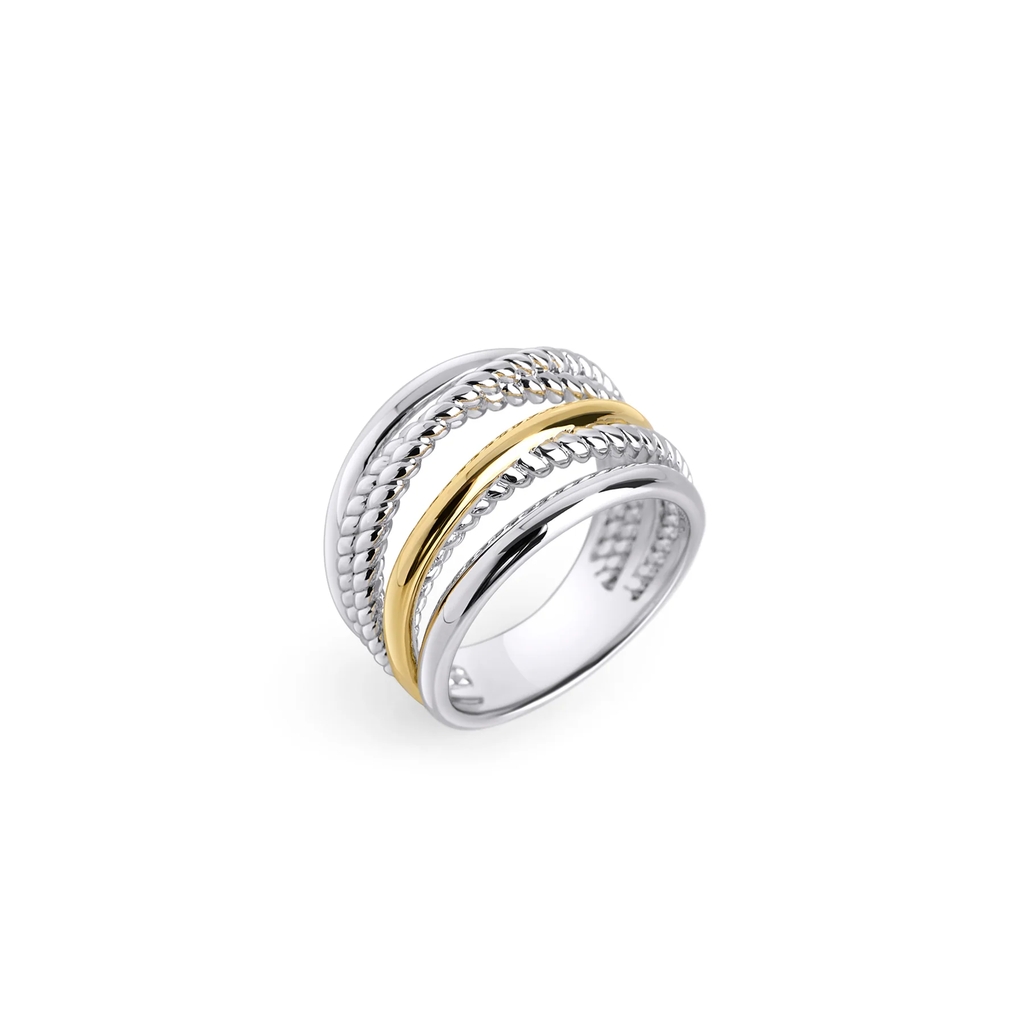 Bague Cala, acier inoxydable 2 tons (blanc et jaune)
