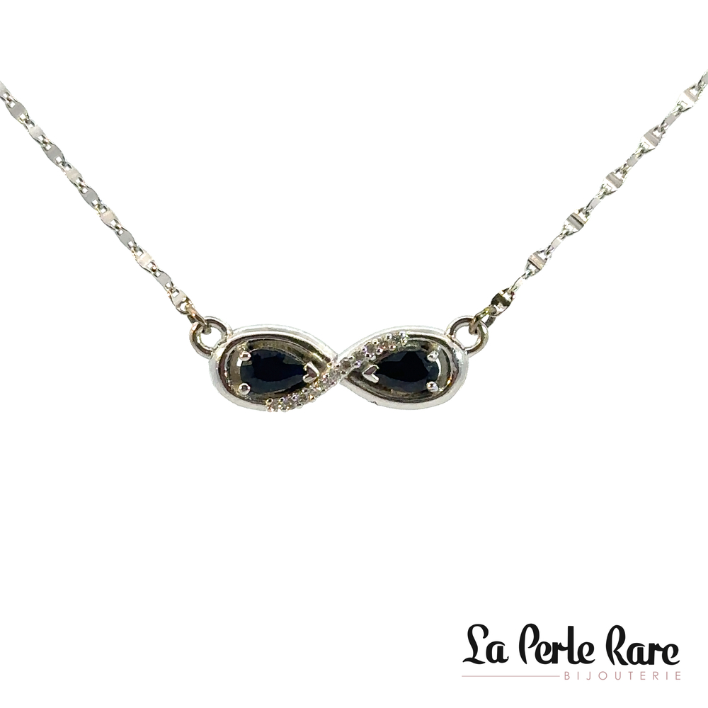 Pendentif or blanc 14 carats, saphirs, 7 points de diamants total