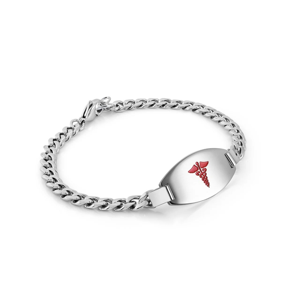 Bracelet médical, acier inoxydable 2 tons (blanc et rouge)