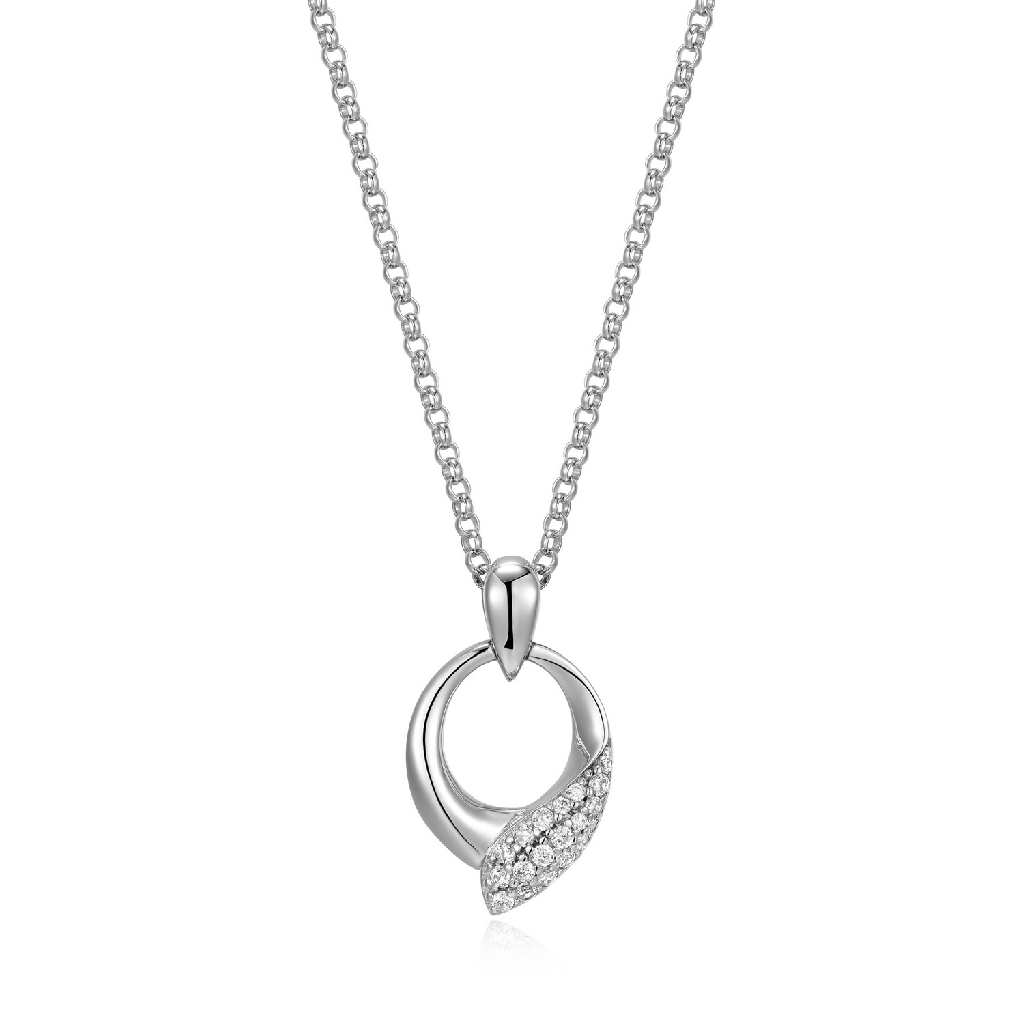 Pendant rhodium plated silver, clear zircons