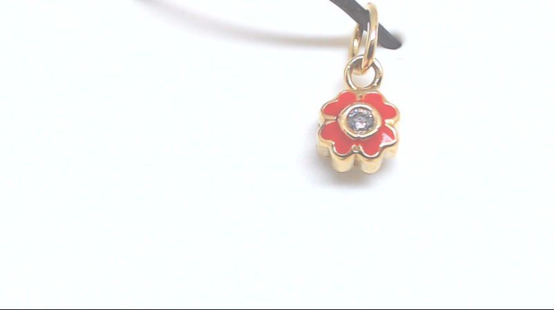 Flower pendant, 10K yellow gold, red enamel, clear zirconia - 2196-ROUGE-P - Exclusivity