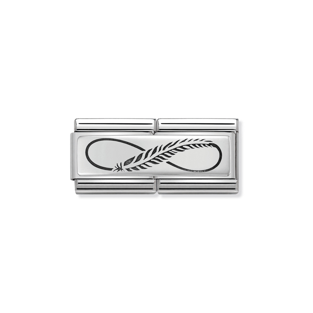 Double classic link feather infinity, stainless steel, sterling silver, black enamel - 33071012 - NOMINATION
