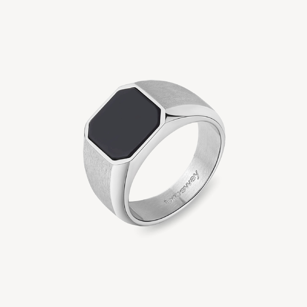 Stainless steel signet ring with onyx - BIK129B - Brosway Italia