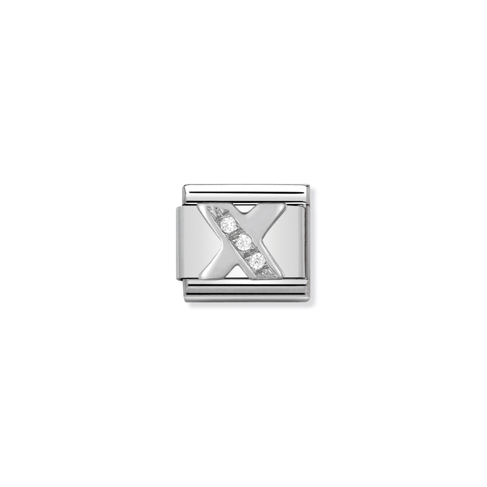 Classic link letter X, stainless steel, sterling silver, clear cubic zirconia - 33030124 - NOMINATION