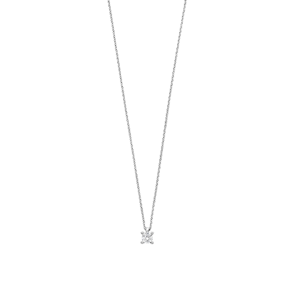 Pendentif solitaire, argent rhodié, zircon incolore