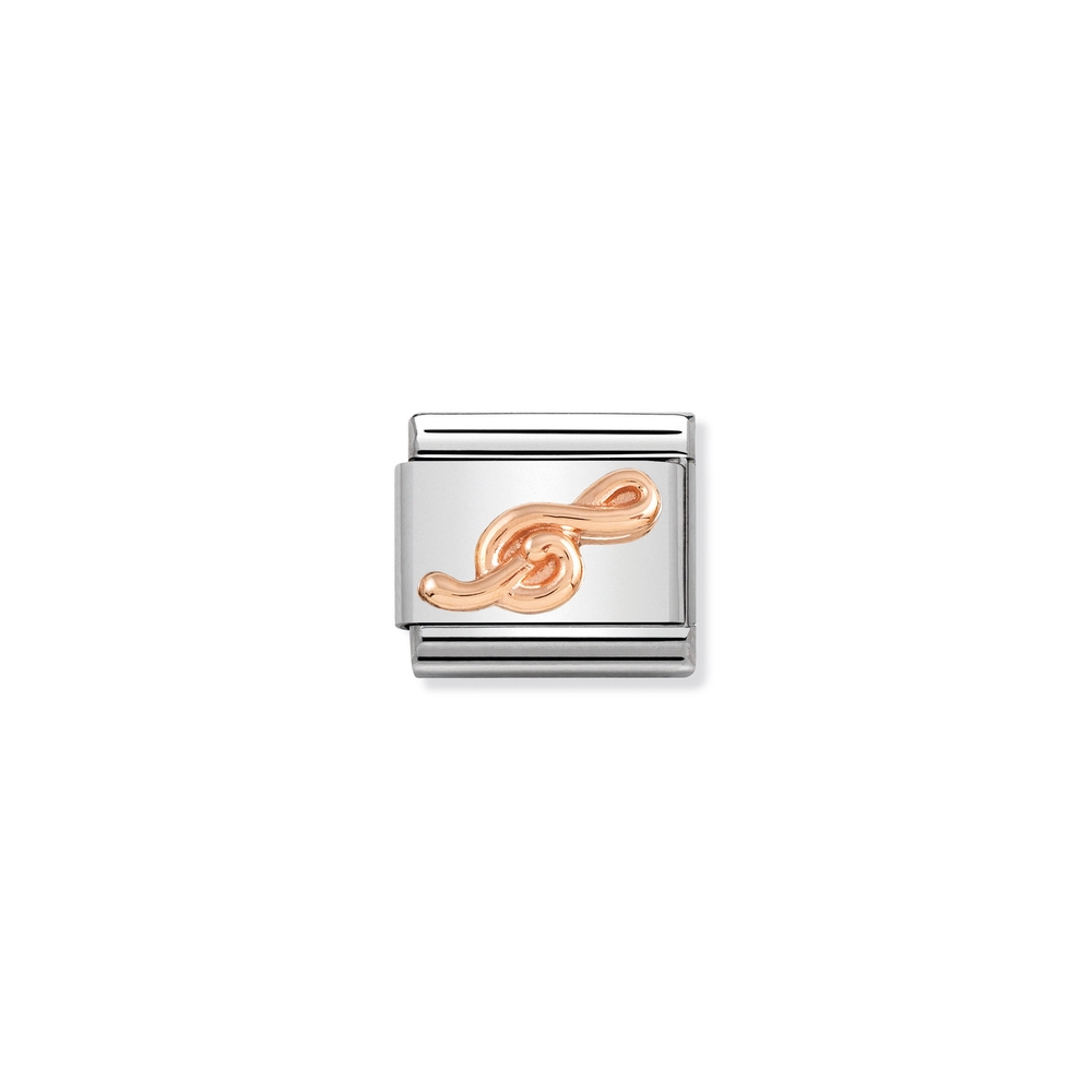 Classic link treble clef, stainless steel, 9 carats rose gold