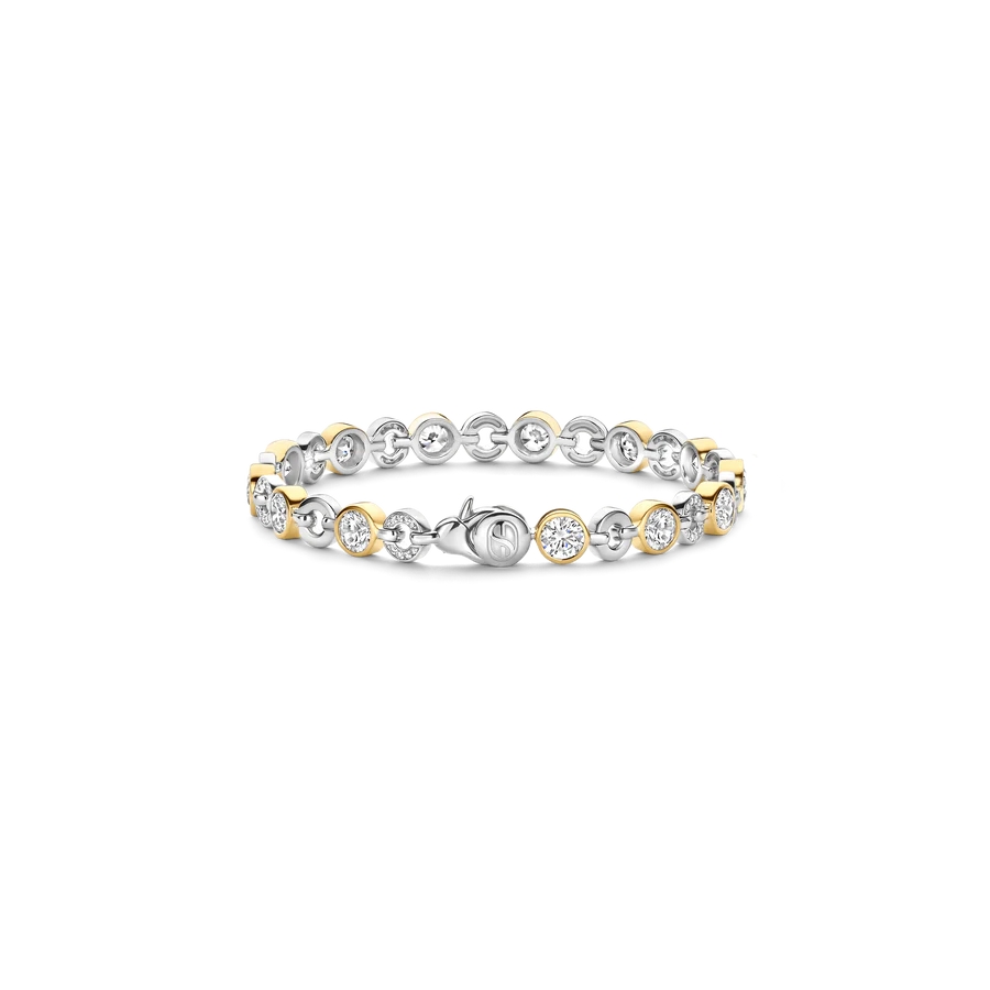 Two-tone sterling silver bracelet with sparkling cubic zirconia - 23054ZY - Ti Sento