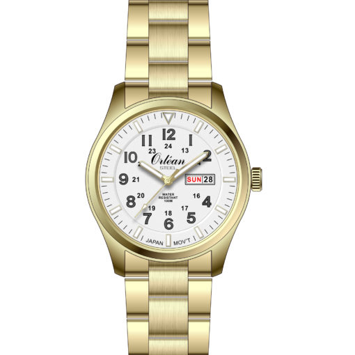 Montre acier inoxydable doré, fond blanc