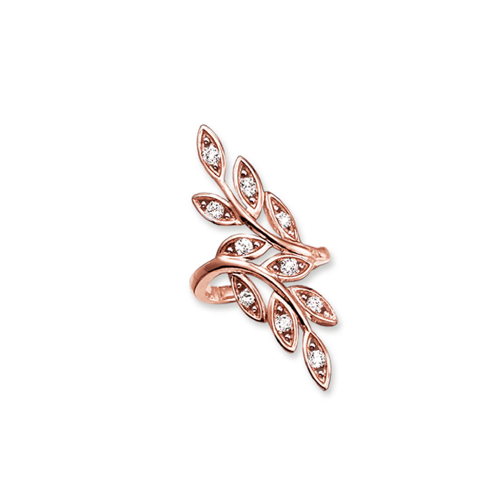 Manchette d'oreille argent finition or rose 18 carats, zircons incolores