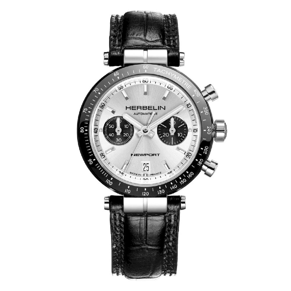 Michel Herbelin Newport auto black leather watch - 256ACN42 - Herbelin