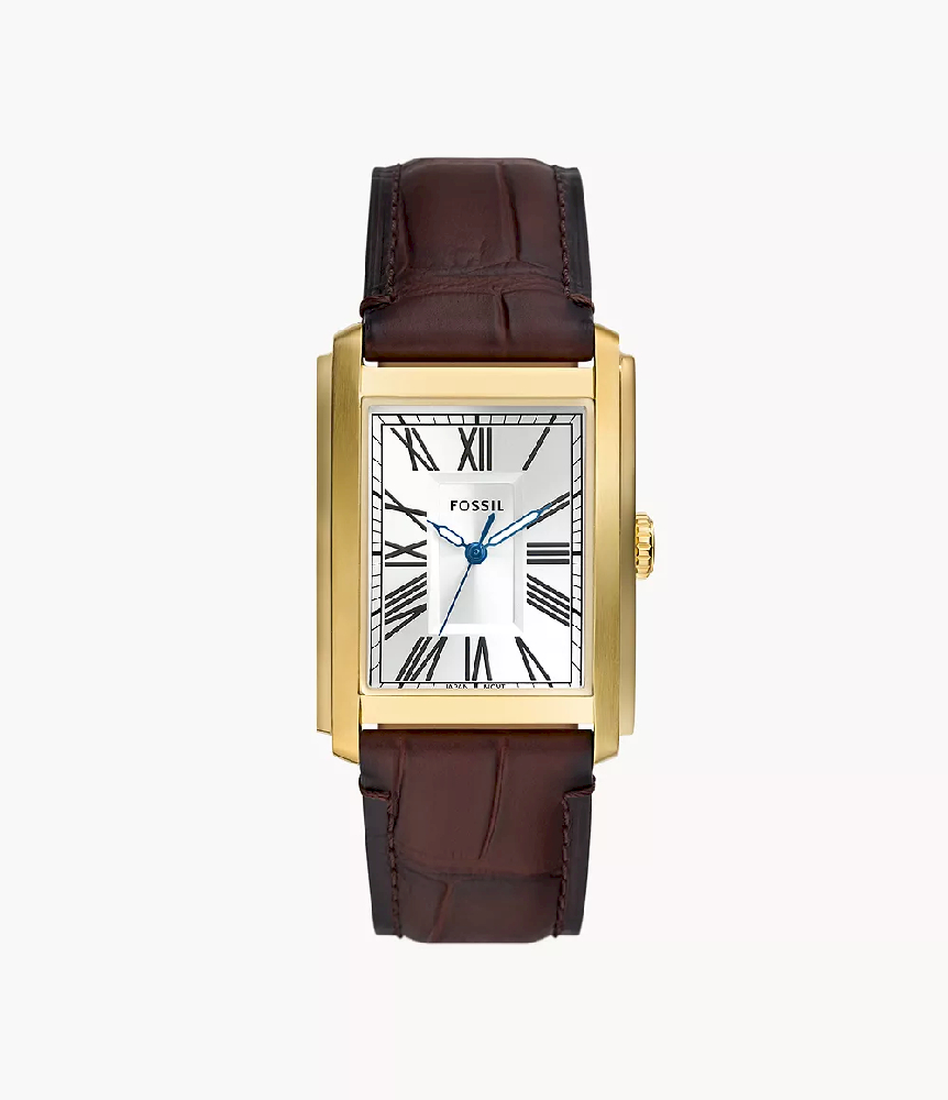 FS6011 – Rectangular Gold-Tone Watch with Brown Leather Strap - FS6011 - Fossil