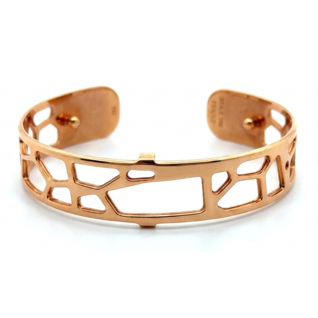 Bracelet rigide, laiton rosé, 12 mm + lanière