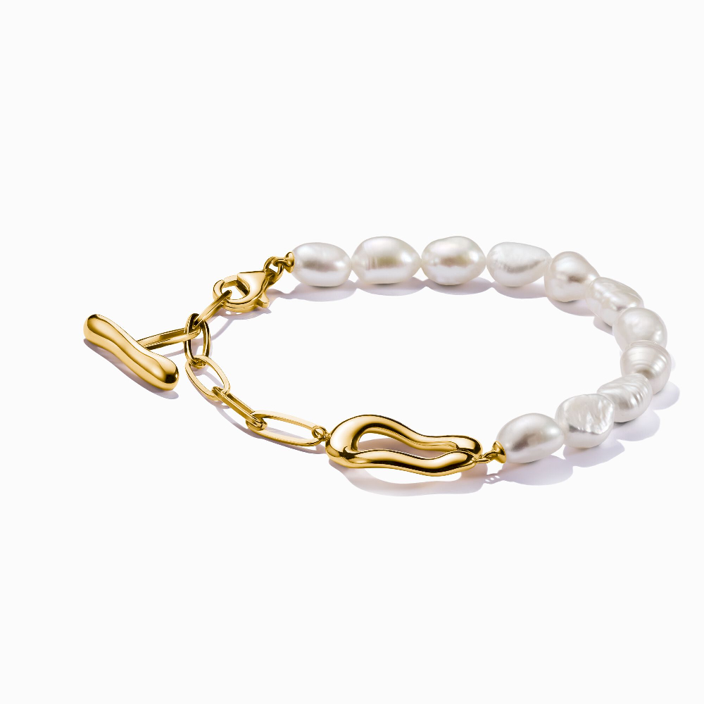 18k yellow gold-finished silver bracelet with pearls - A2190-430-14-L19V - Thomas Sabo