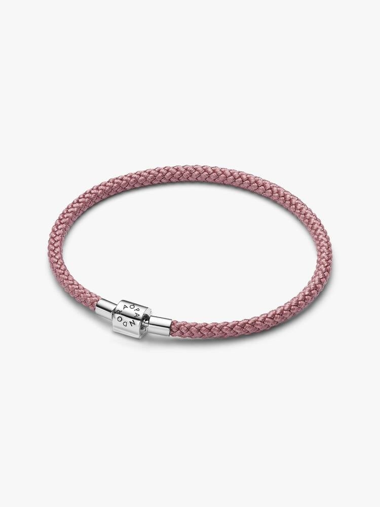 Bracelet cordon rose scintillant, argent
