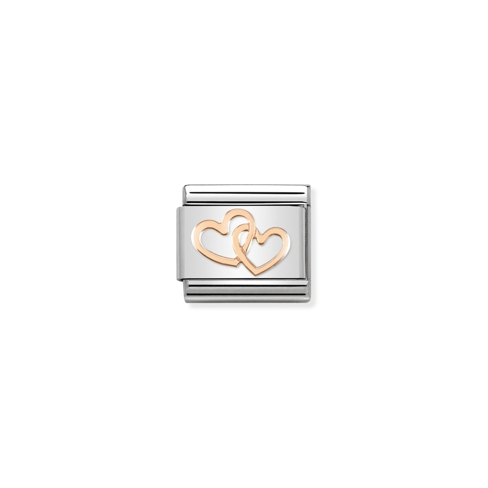 Classic link interlocked hearts, stainless steel, 9 carats rose gold