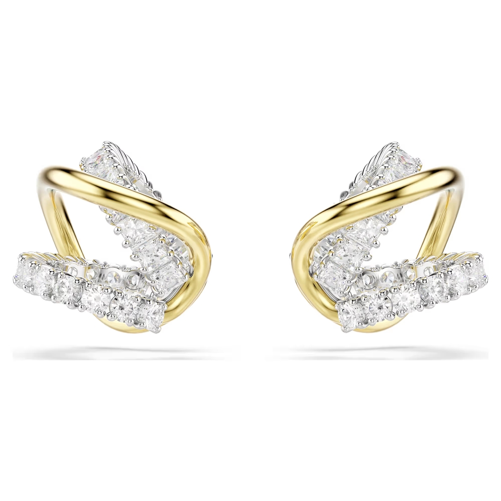 Manchettes d'oreilles Hyperbola, métal doré, cristaux incolores