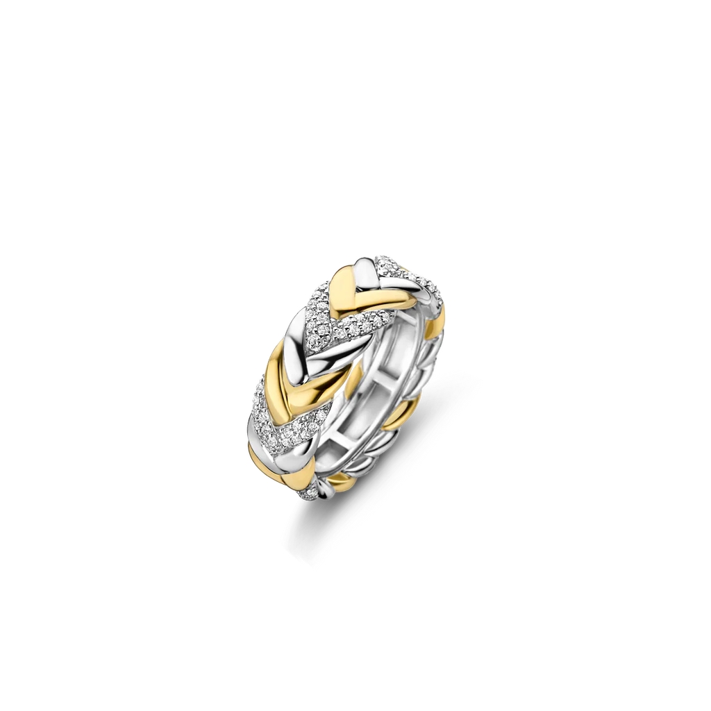 Two-tone interlaced sterling silver ring with cubic zirconia - 12264ZY-54 - Ti Sento
