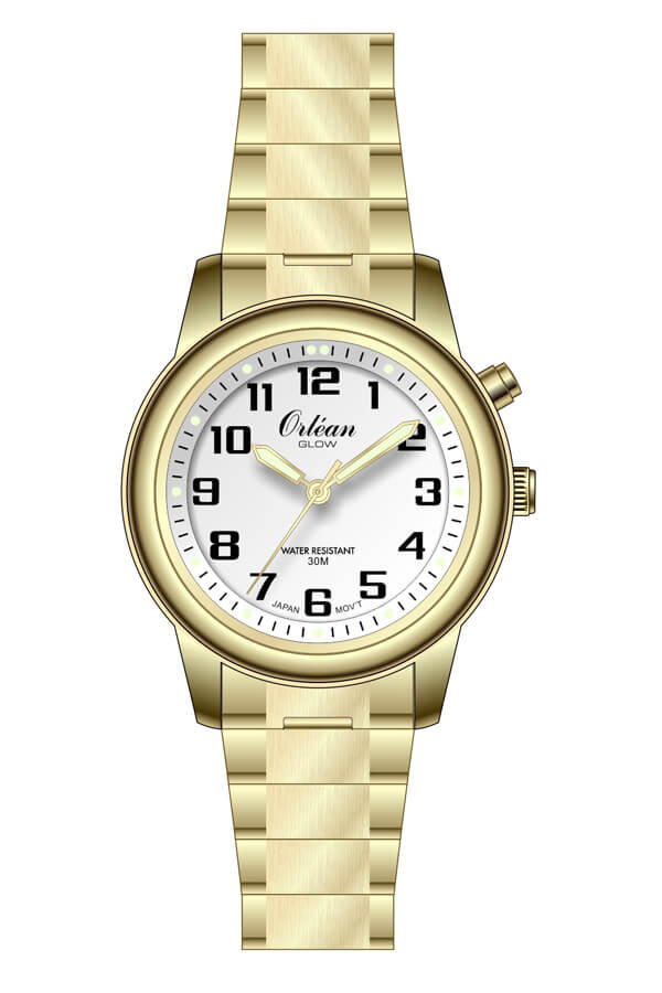 Montre extensible, acier inoxydable doré, fond blanc