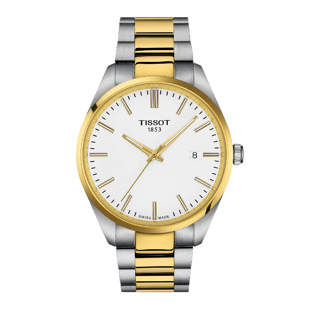 Montre PR 100, acier inoxydable 2 tons (blanc et jaune), fond blanc