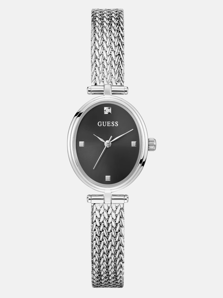 Montre ovale, acier inoxydable, fond noir, diamant de laboratoire