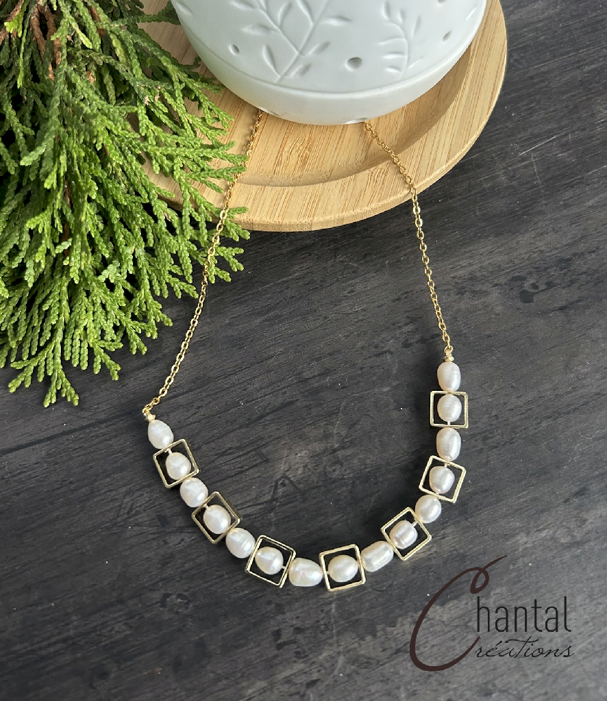 Caroline pearl necklace gold, gold steel, freshwater pearls